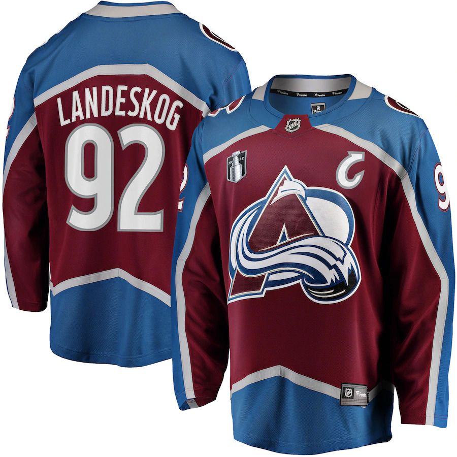 Men Colorado Avalanche #92 Gabriel Landeskog Fanatics Branded Burgundy Home 2022 Stanley Cup Final Breakaway Player NHL Jersey